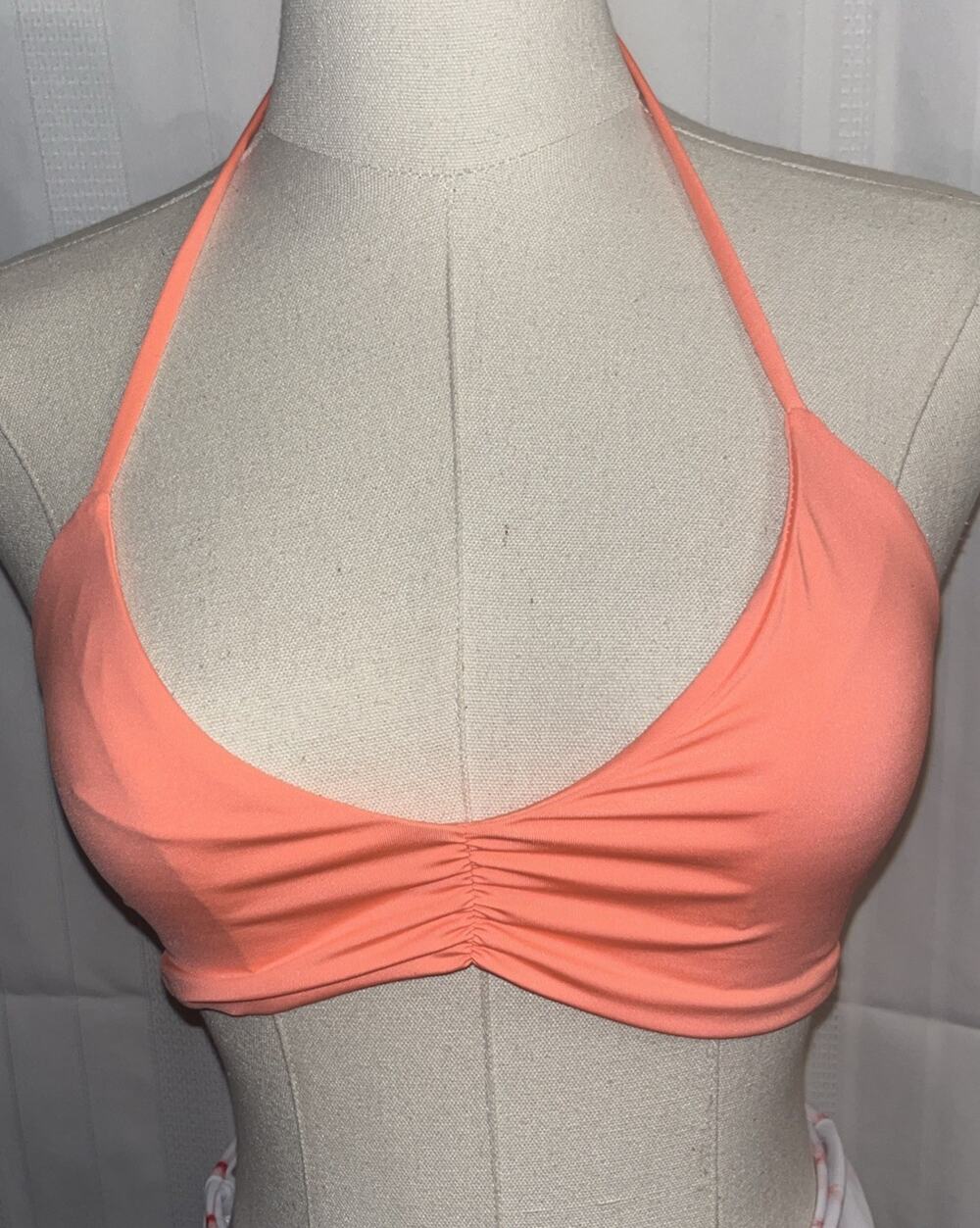 Orange/Pink Bikini Top Multiple Elastic Spaghetti Straps ,Non Padded ,Size Small
